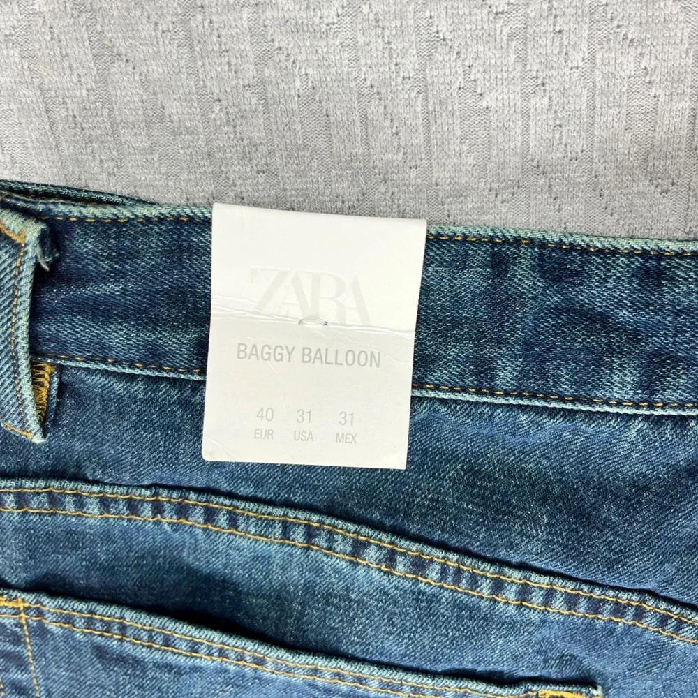New Zara baggy balloon wide leg Jeans Women 31 Blue High Rise Button Fly Denim - Picture 9 of 15